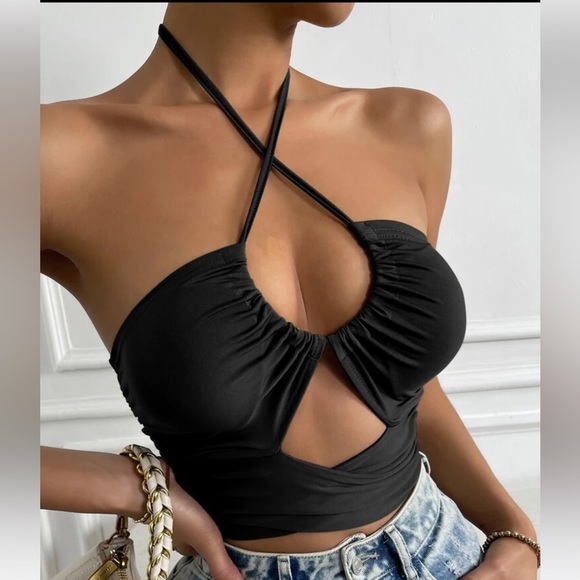 Cut Out Front Tie Back Halter Top - Picture 2 of 6